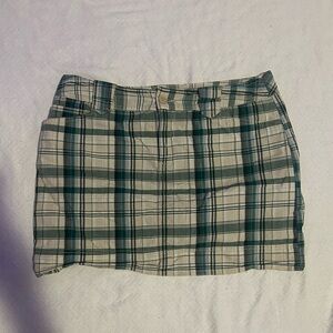 St. John's Bay Green and White Plaid Mini Skirt